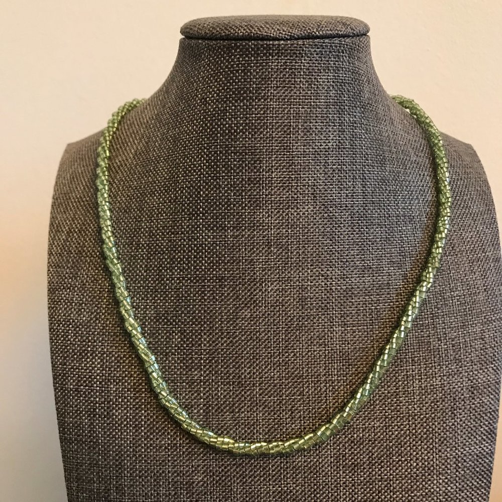 Delicate iridescenmint green braided beaded choker